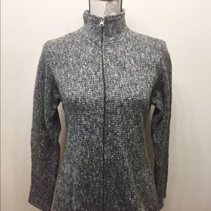 Women’s Wool Zip- Up Sweater Cardigan Tweed Grey Medium